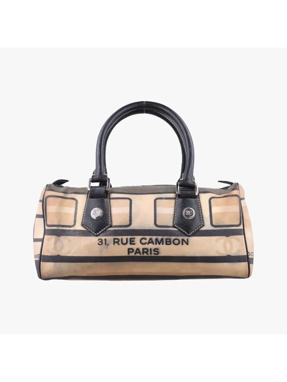 Chanel 31 le Cambon Graffiti Mini Boston Beige Black Handbag